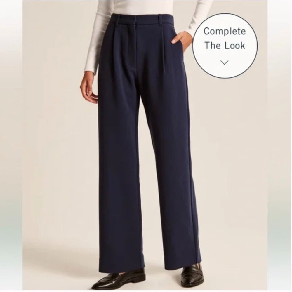 NWT Abercrombie Curve Love Tailored Trousers Relaxed Straight Navy sz 29L